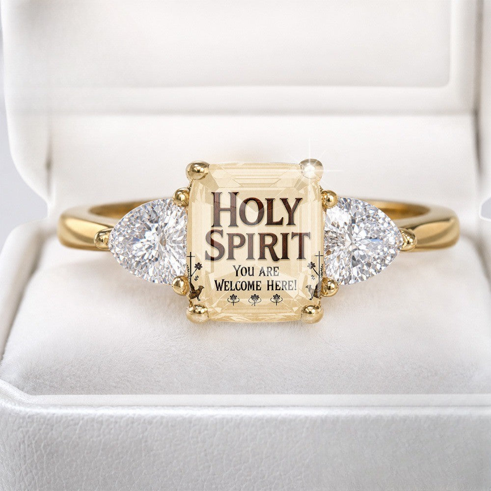 Holy Spirit Welcome Square Crystal Ring