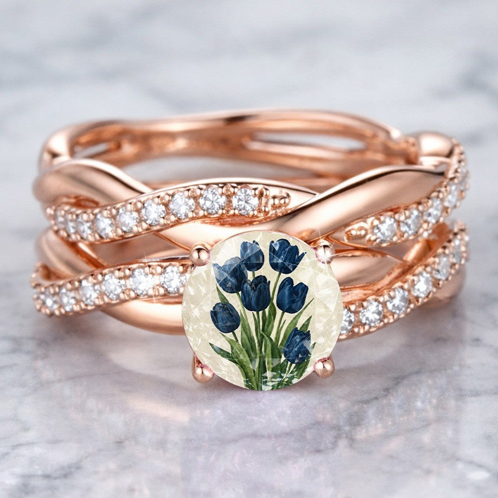 Blue Tulip Floral Ring