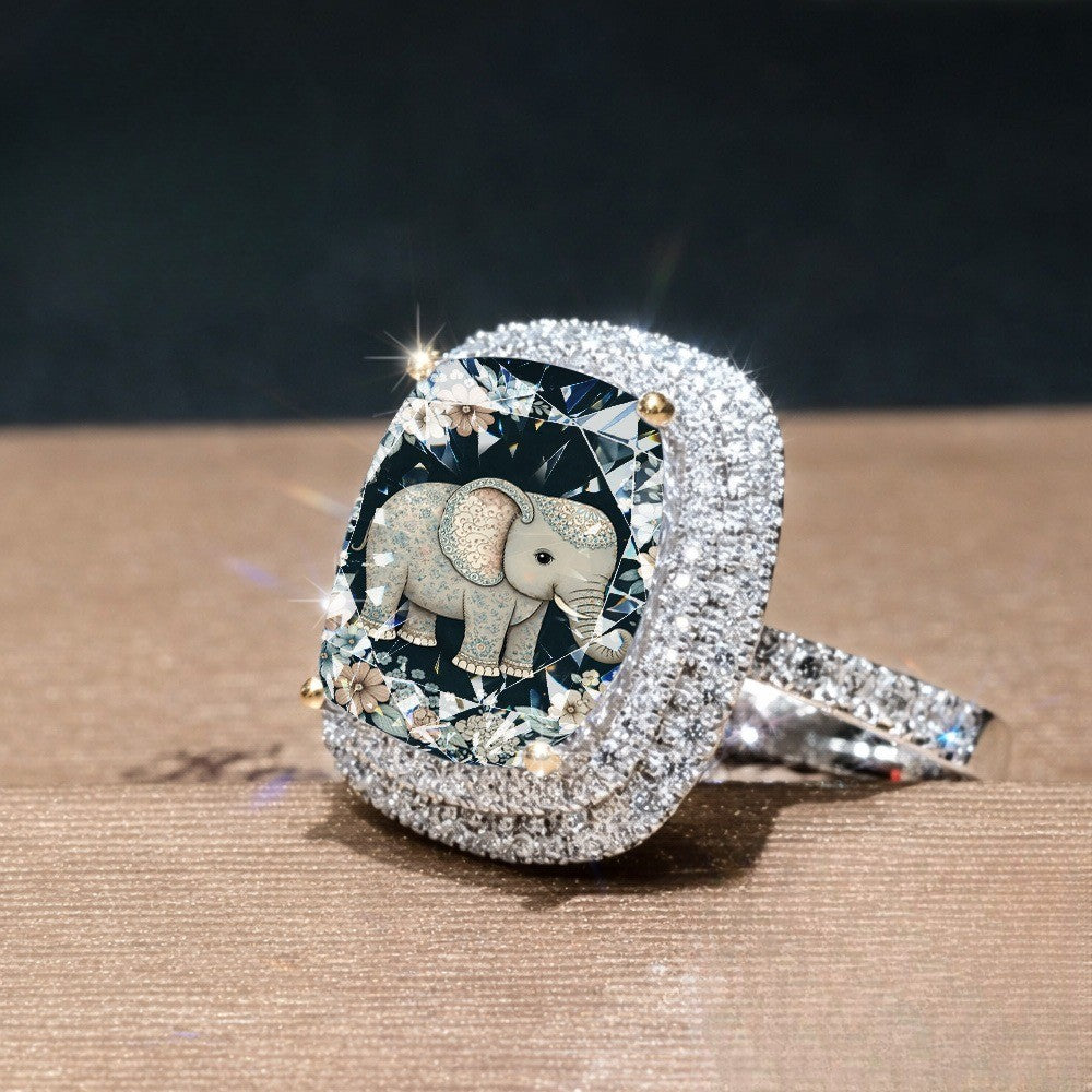 Floral Elephant Square Ring