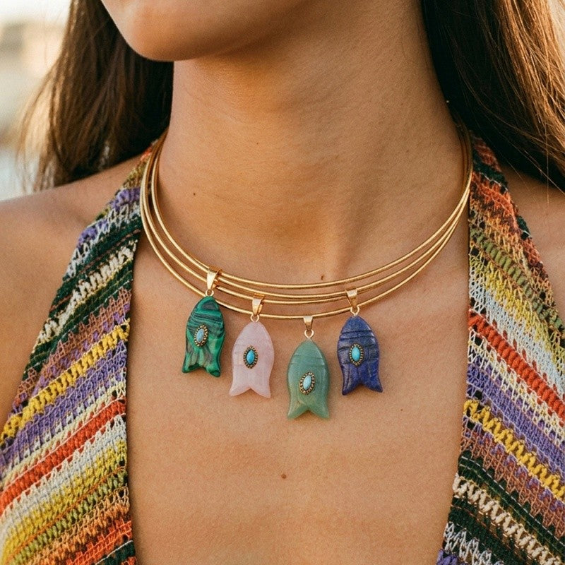 Multi-Strand Stone Fish Choker Necklace