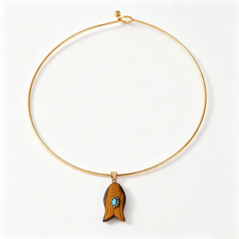 Multi-Strand Stone Fish Choker Necklace