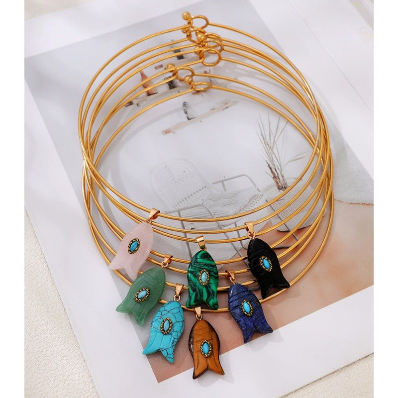 Multi-Strand Stone Fish Choker Necklace
