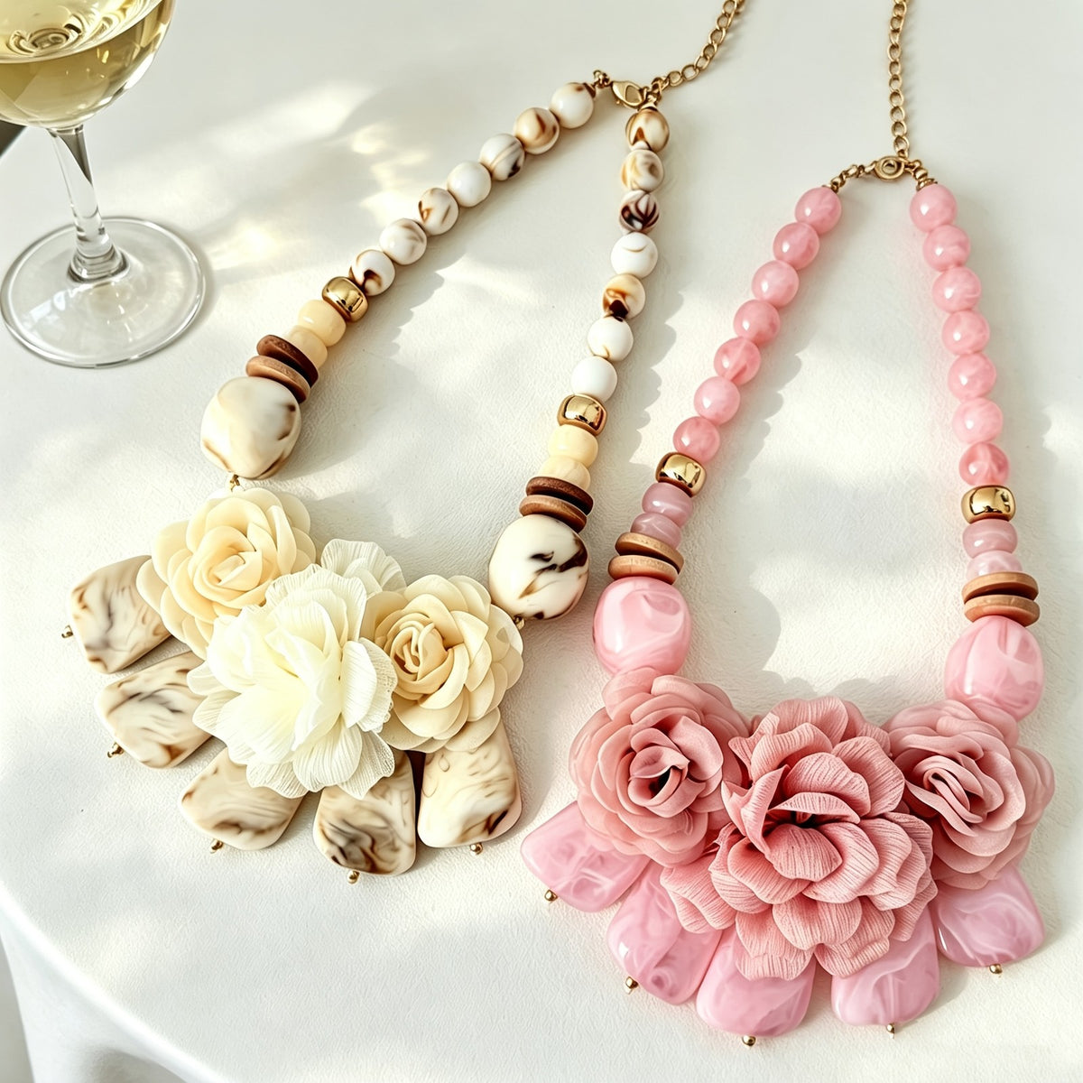 Marbled Floral Resin Statement Necklace