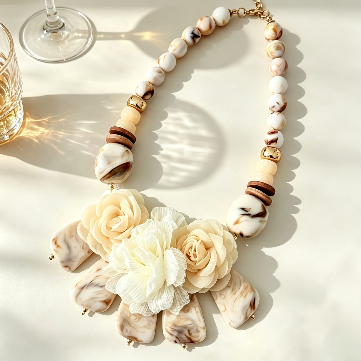 Marbled Floral Resin Statement Necklace