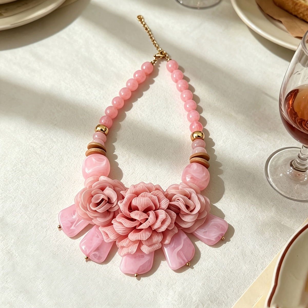 Marbled Floral Resin Statement Necklace