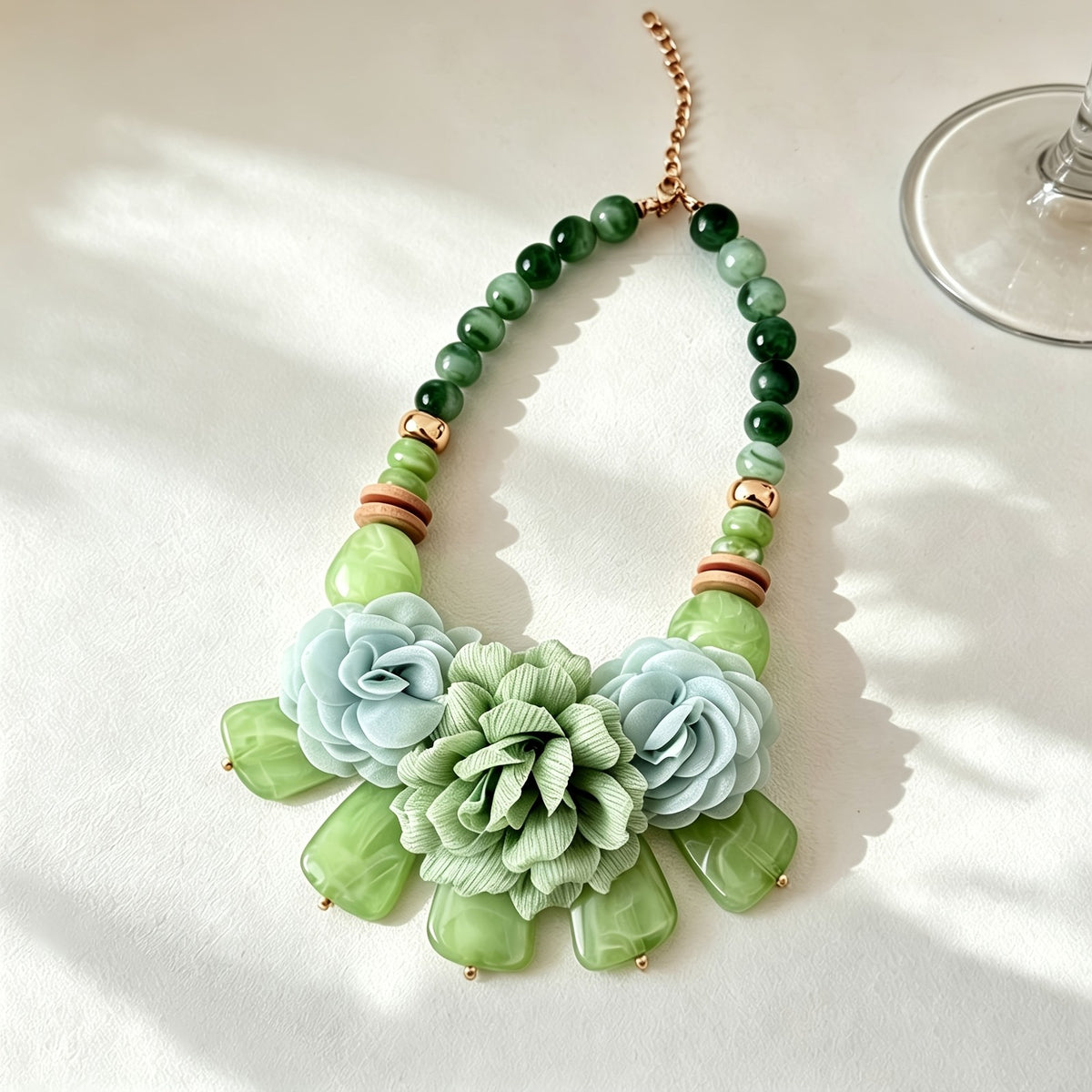 Marbled Floral Resin Statement Necklace