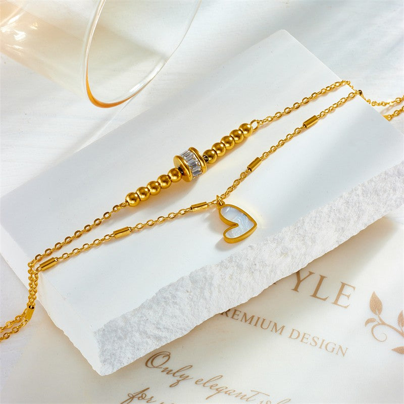 Heart Charm Double Chain Anklet
