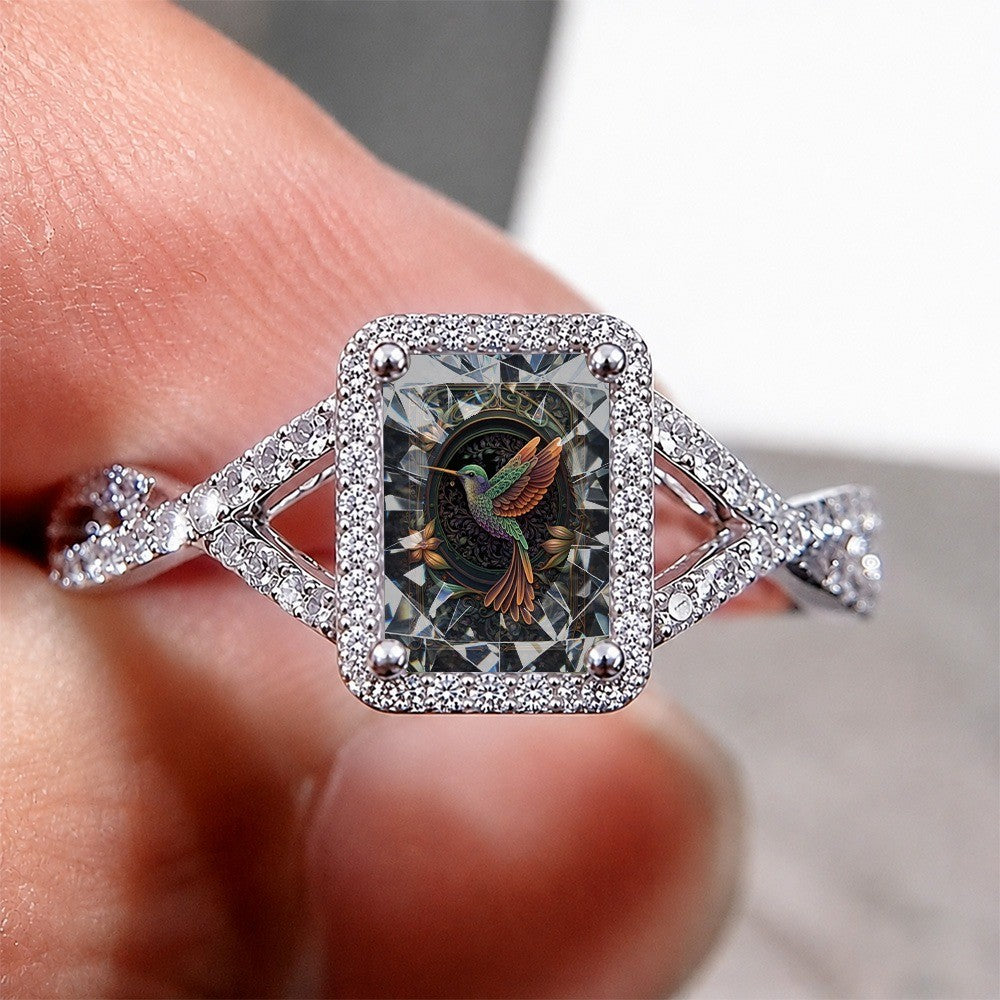 Hummingbird Crystal Square Ring