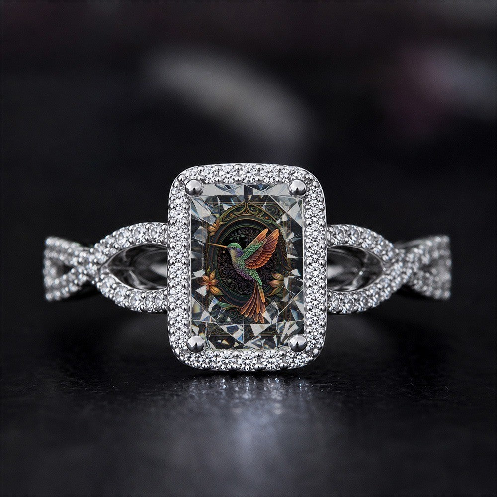 Hummingbird Crystal Square Ring