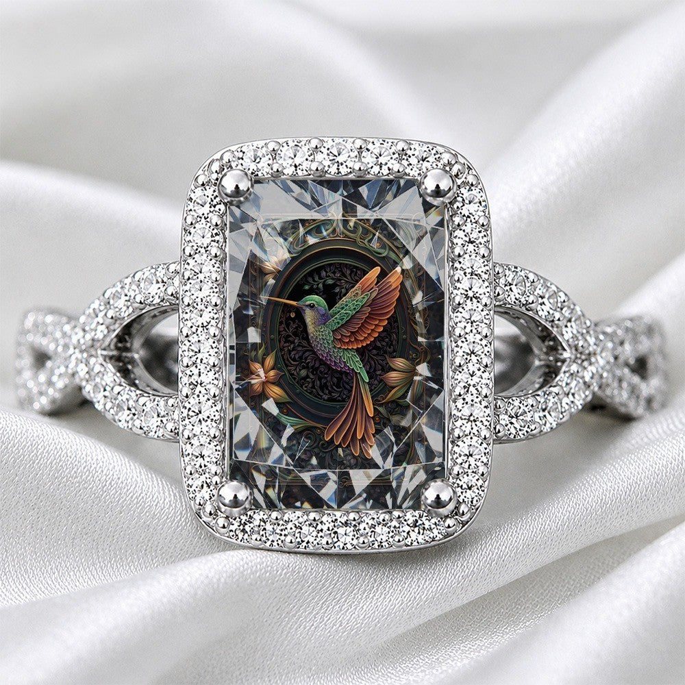 Hummingbird Crystal Square Ring
