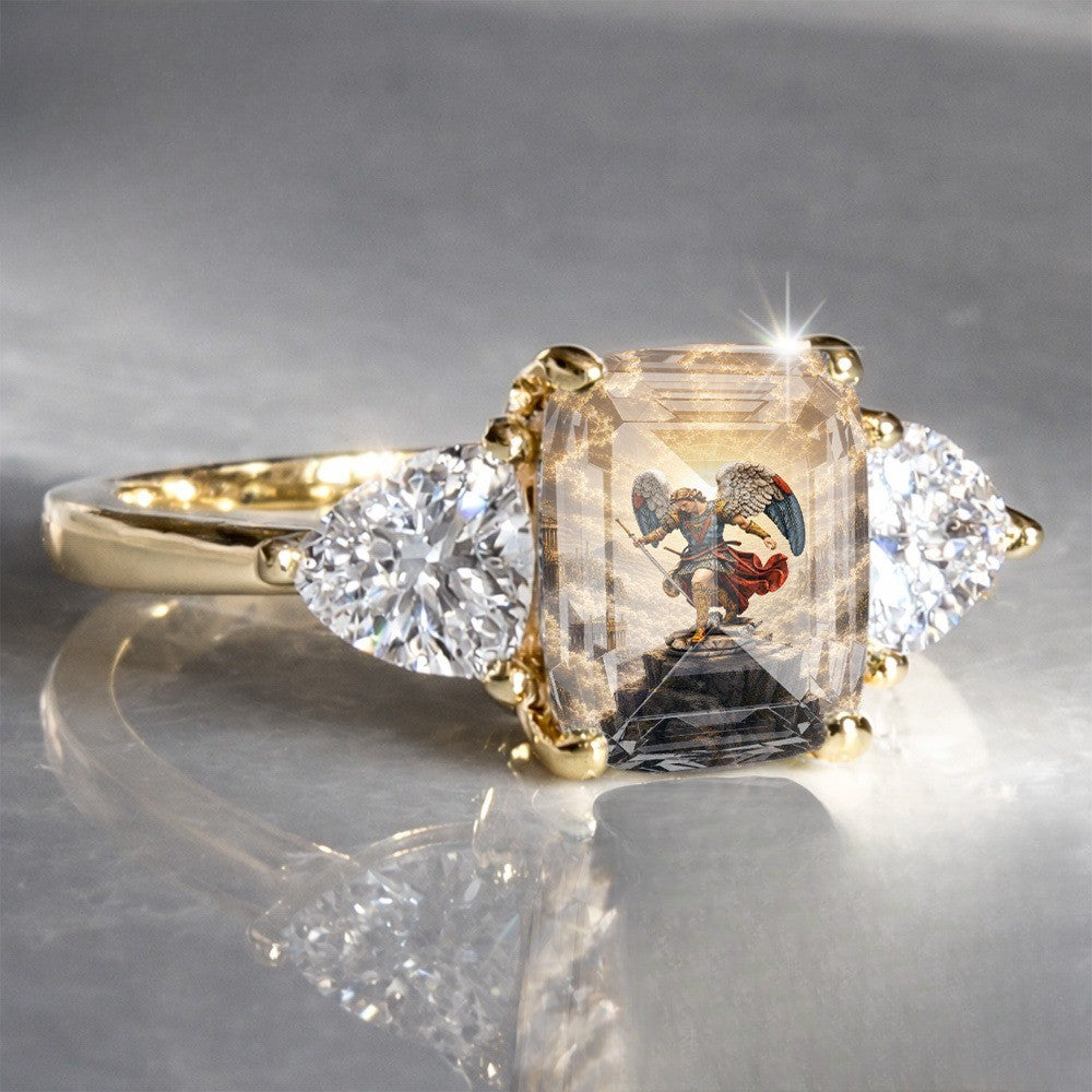 Angel Warrior Three-Stone Rectangular Ring