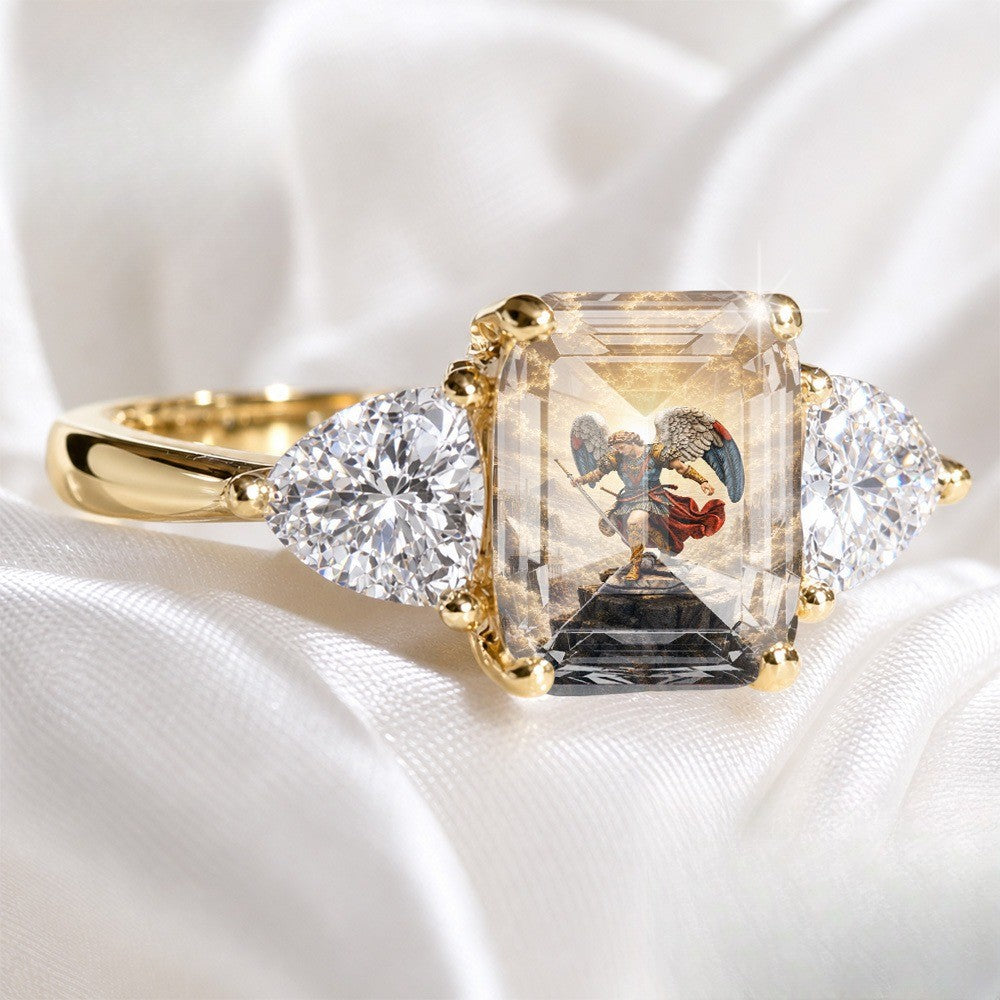 Angel Warrior Three-Stone Rectangular Ring