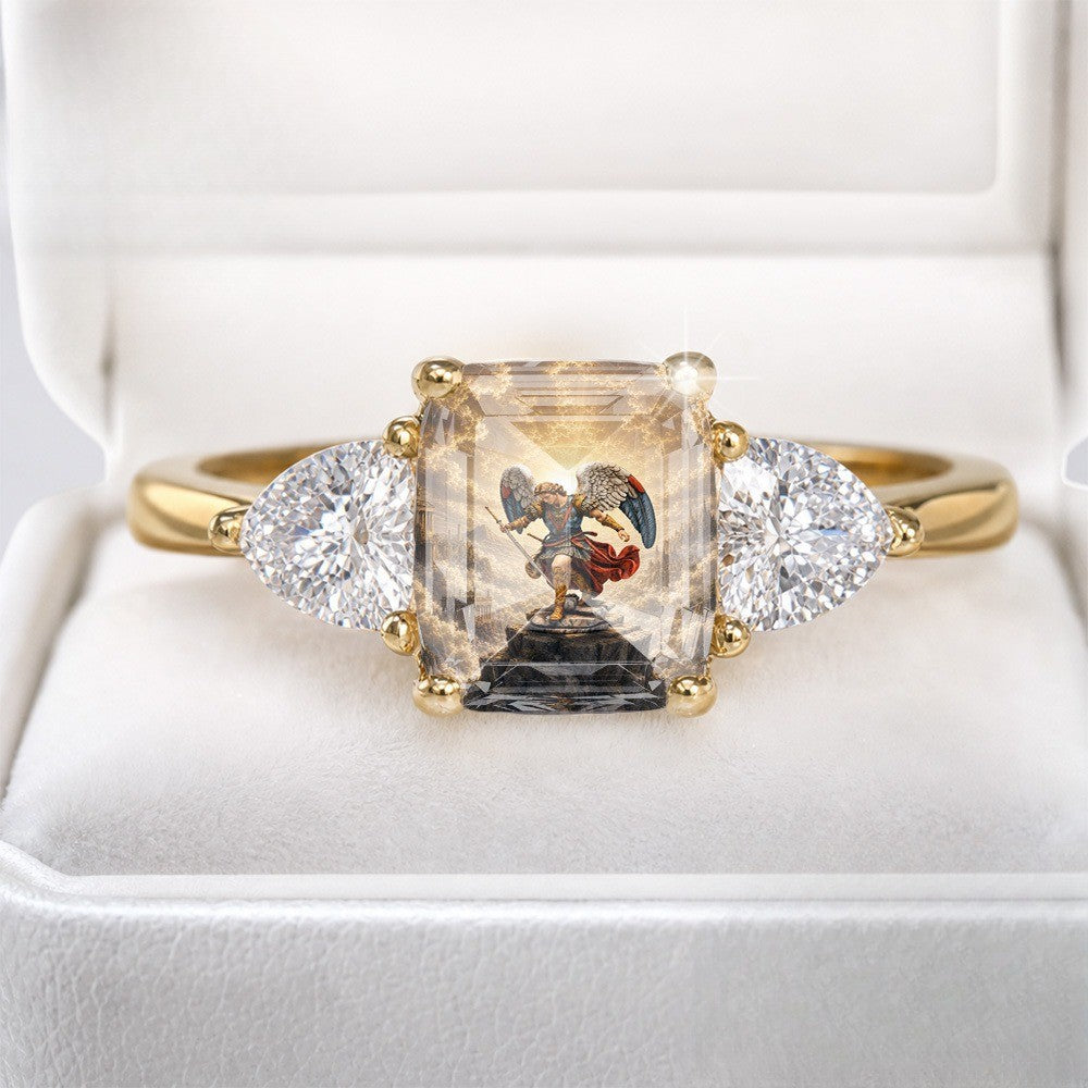 Angel Warrior Three-Stone Rectangular Ring
