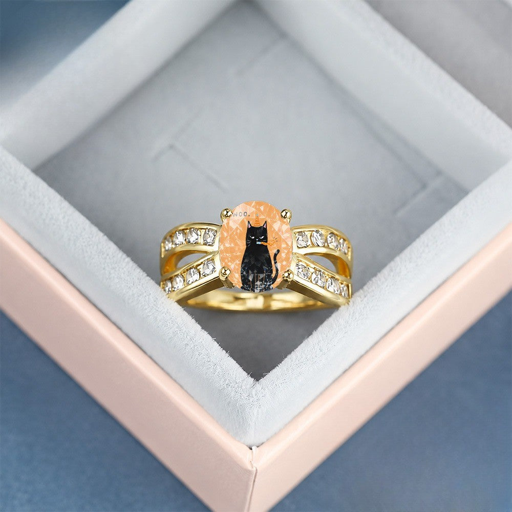 Black Cat Peach Crystal Split Ring
