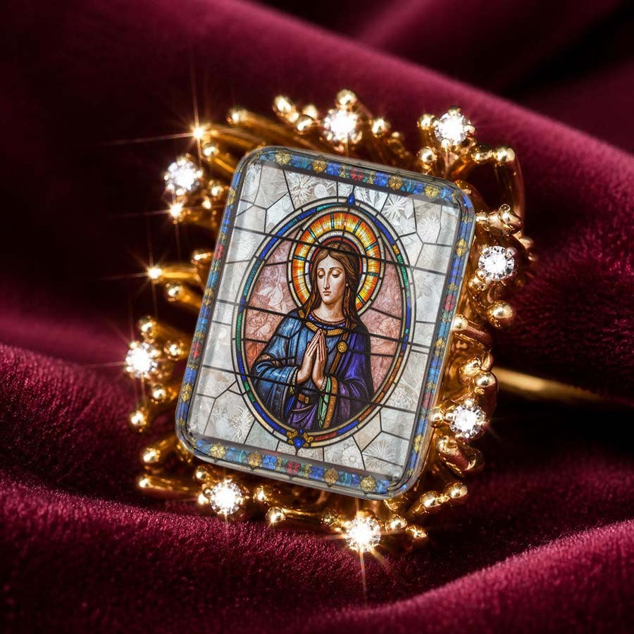 Stained Glass Virgin Mary Sunburst Ring