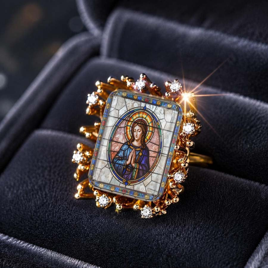 Stained Glass Virgin Mary Sunburst Ring