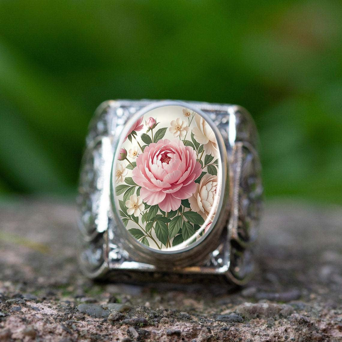 Pink Peony Floral Ring