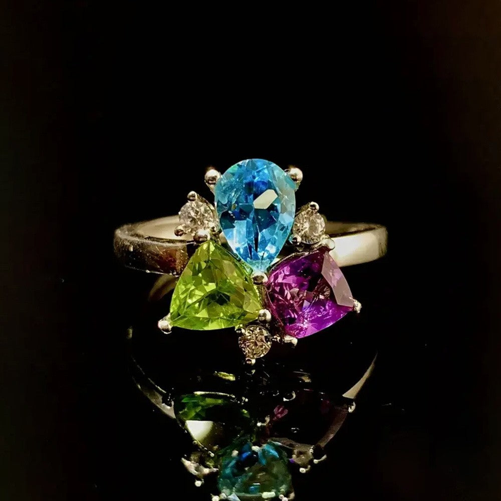 Tri-Color Teardrop Crystal Ring