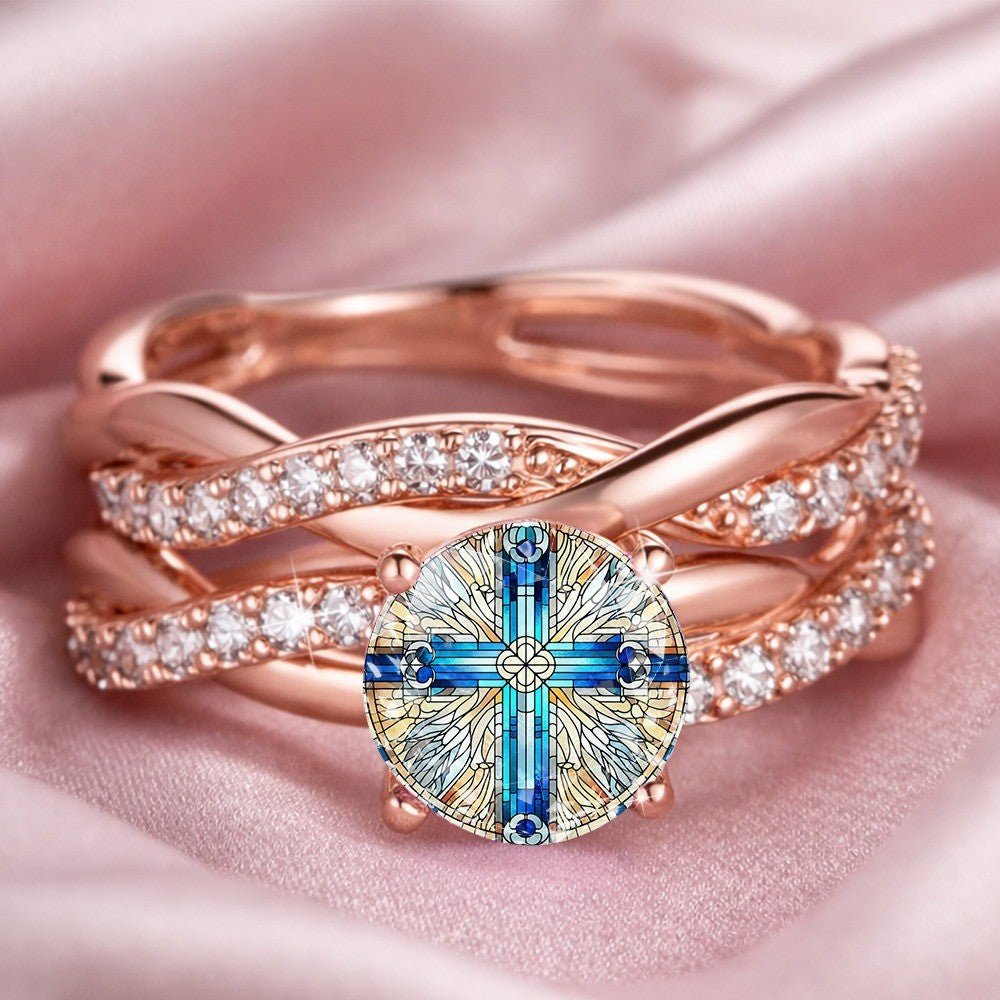 Blue Cross Stained Glass Ring