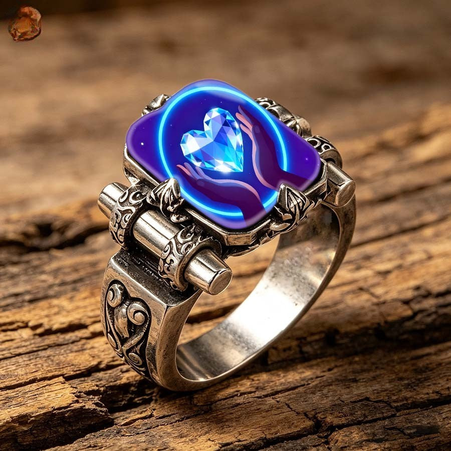 Blue Heart & Hands Ring