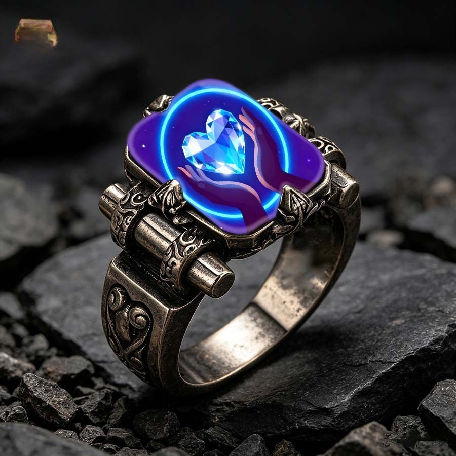 Blue Heart & Hands Ring