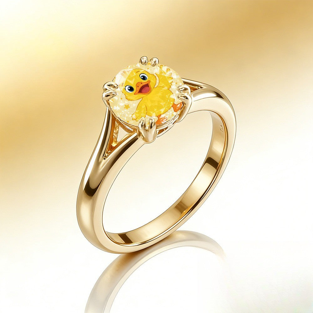 Yellow Duck Charm Ring