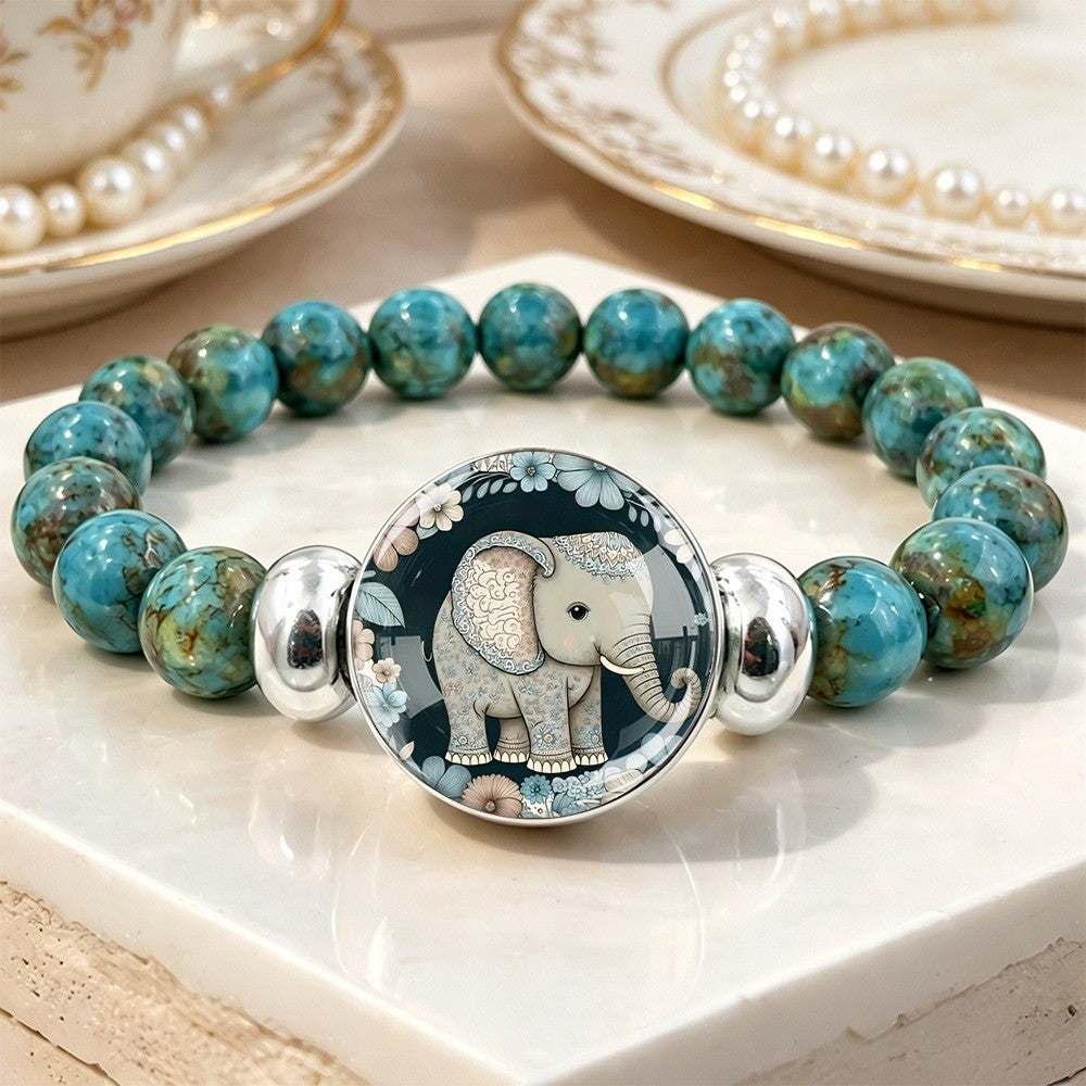 Turquoise Bead & Elephant Medallion Bracelet