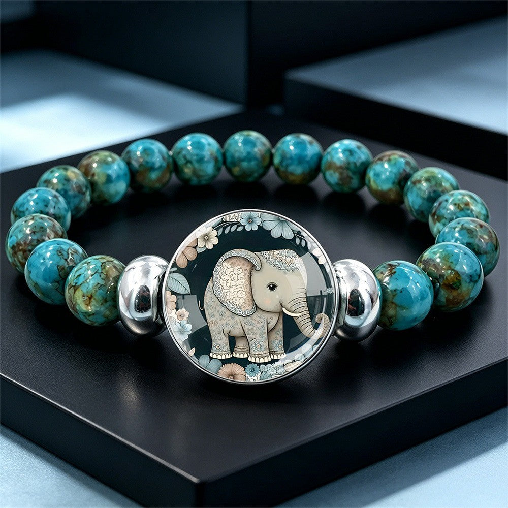 Turquoise Bead & Elephant Medallion Bracelet