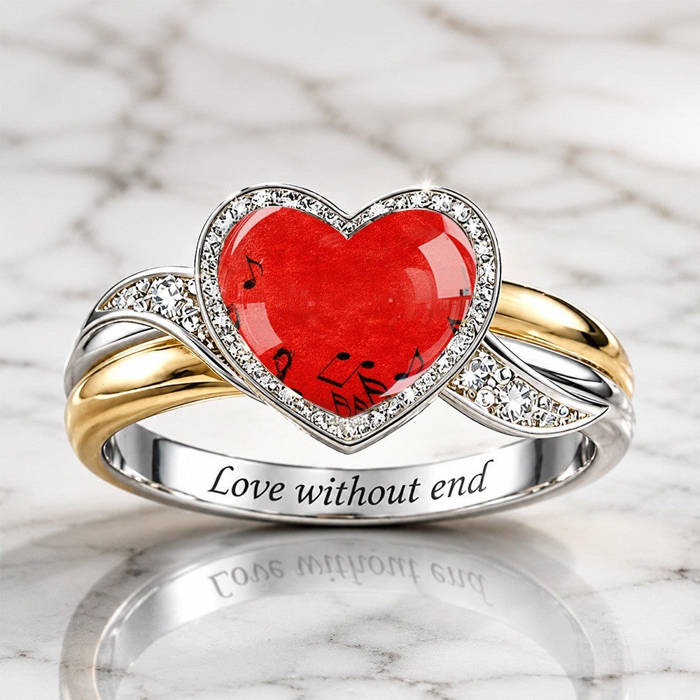 Red Heart Musical Note Ring