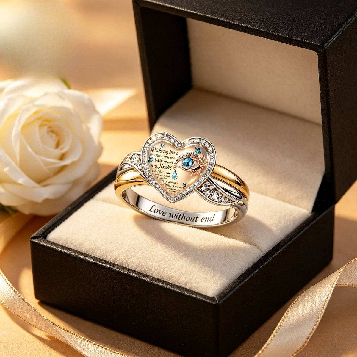 Blue Eye Heart Memorial Ring