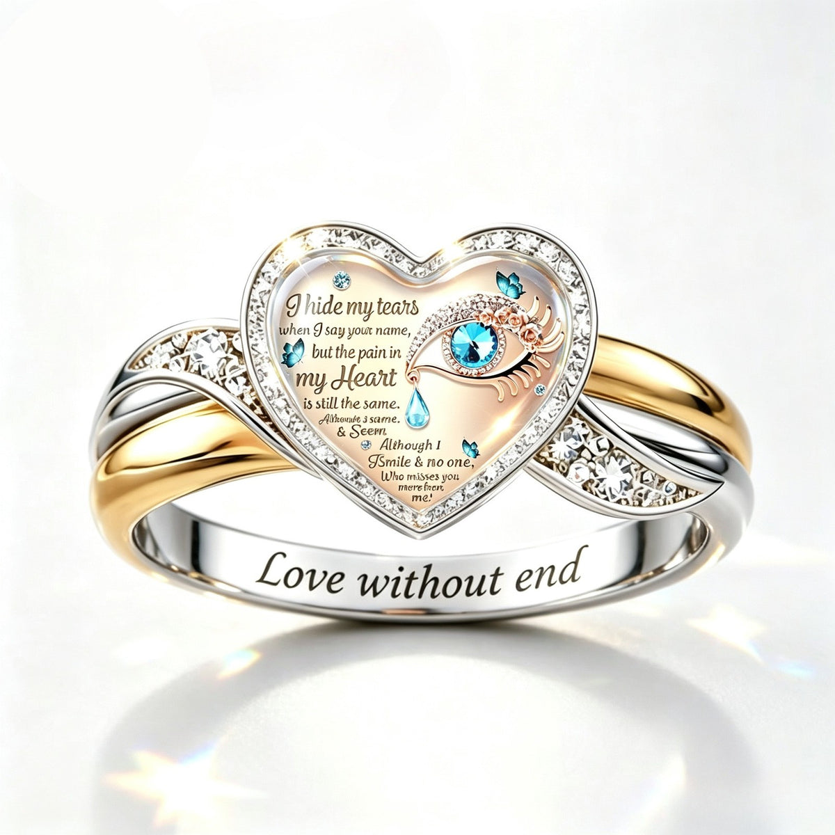 Blue Eye Heart Memorial Ring