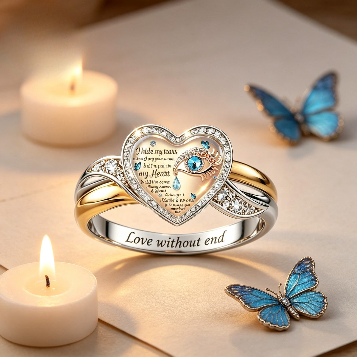 Blue Eye Heart Memorial Ring