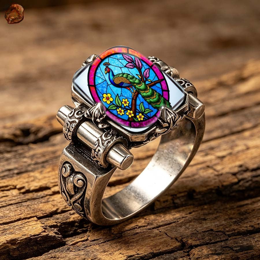 Peacock Floral Oval Ring