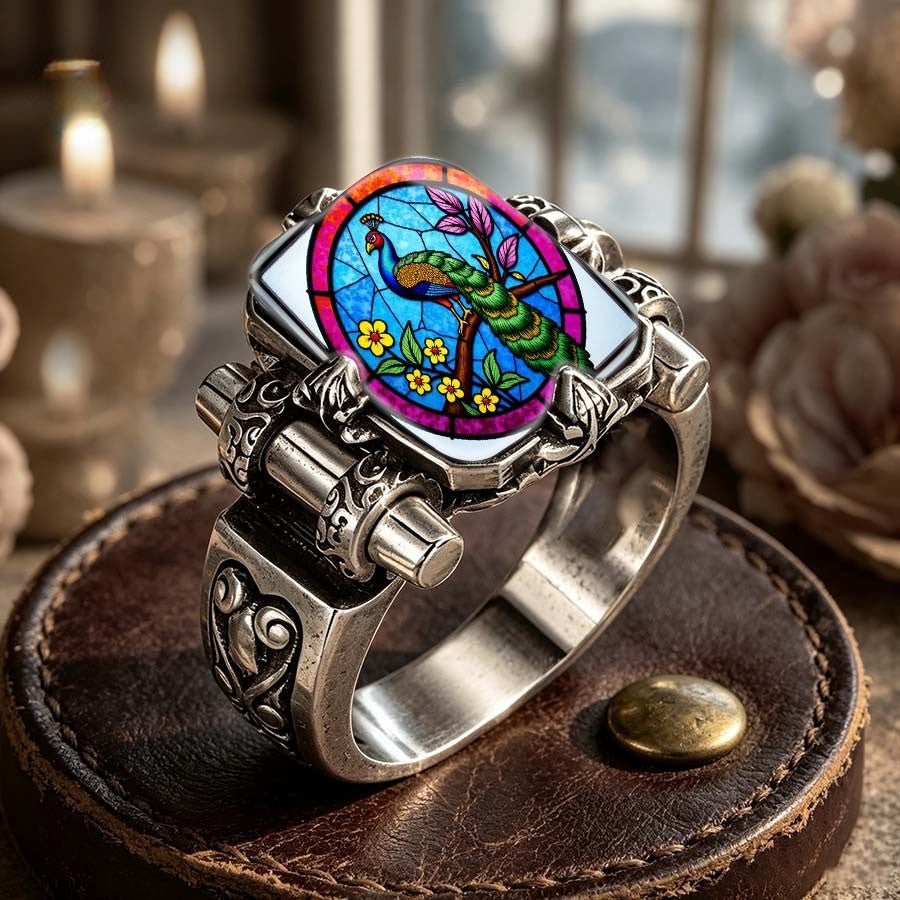 Peacock Floral Oval Ring