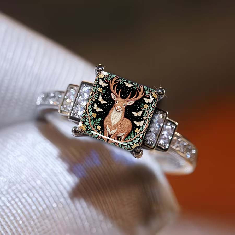Stag & Floral Square Ring