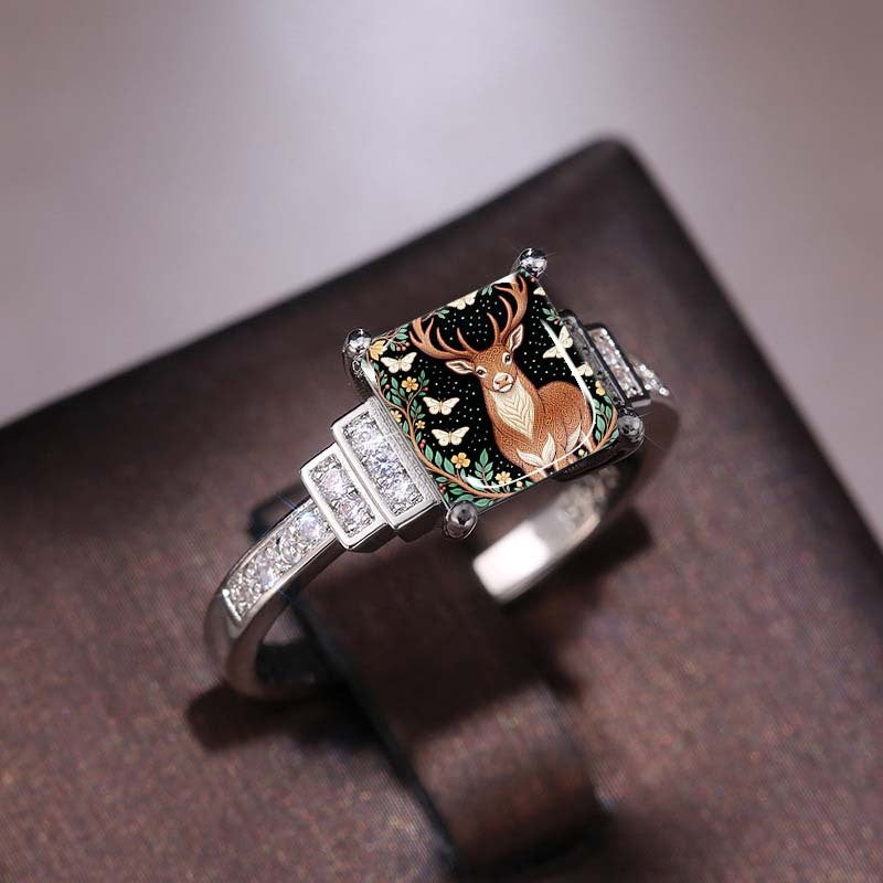 Stag & Floral Square Ring