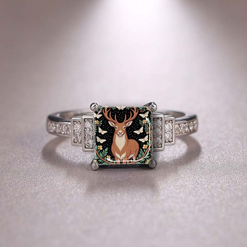Stag & Floral Square Ring