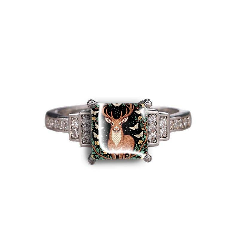 Stag & Floral Square Ring