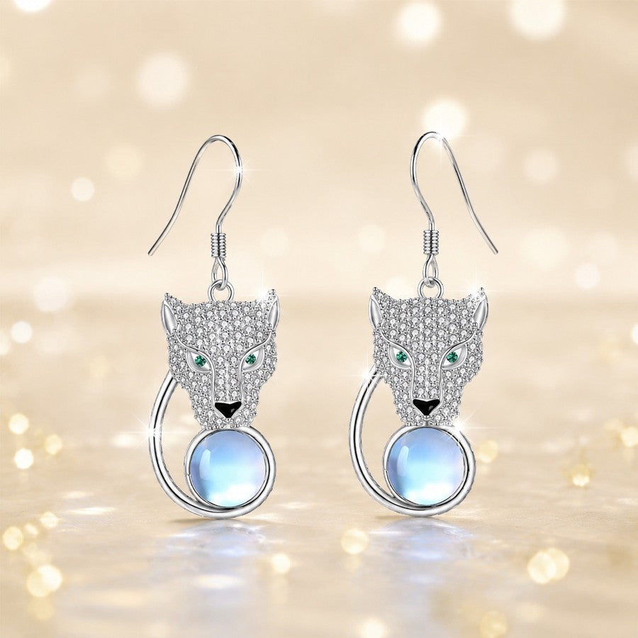 Crystal Wolf Face Drop Earrings