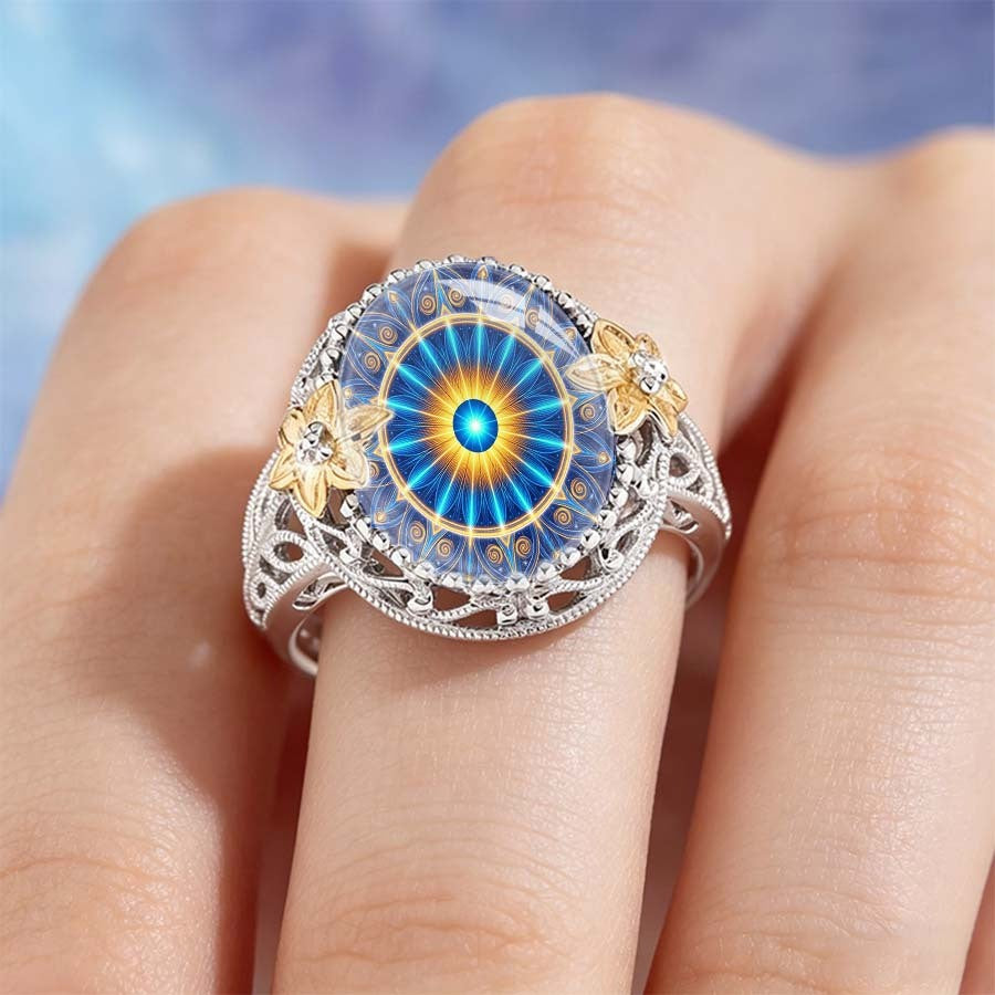 Blue Radiant Mandala Ring