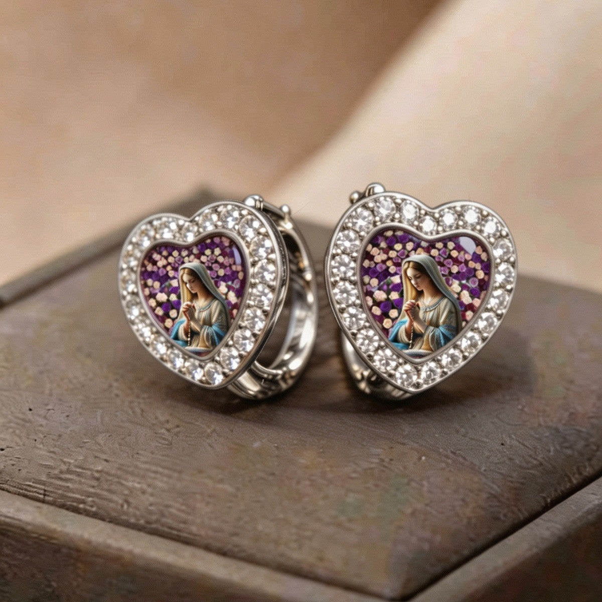 Crystal Virgin Heart Hoop Earrings