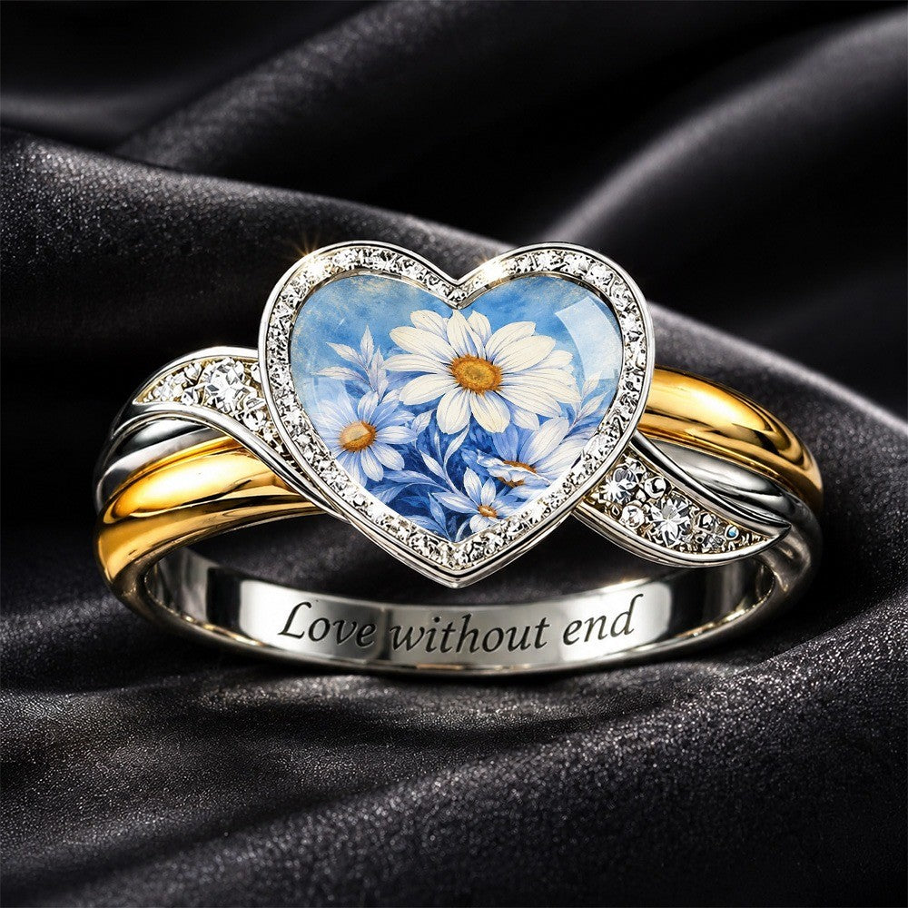 Blue Floral Heart Ring