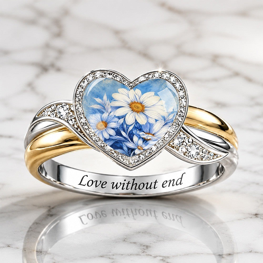 Blue Floral Heart Ring