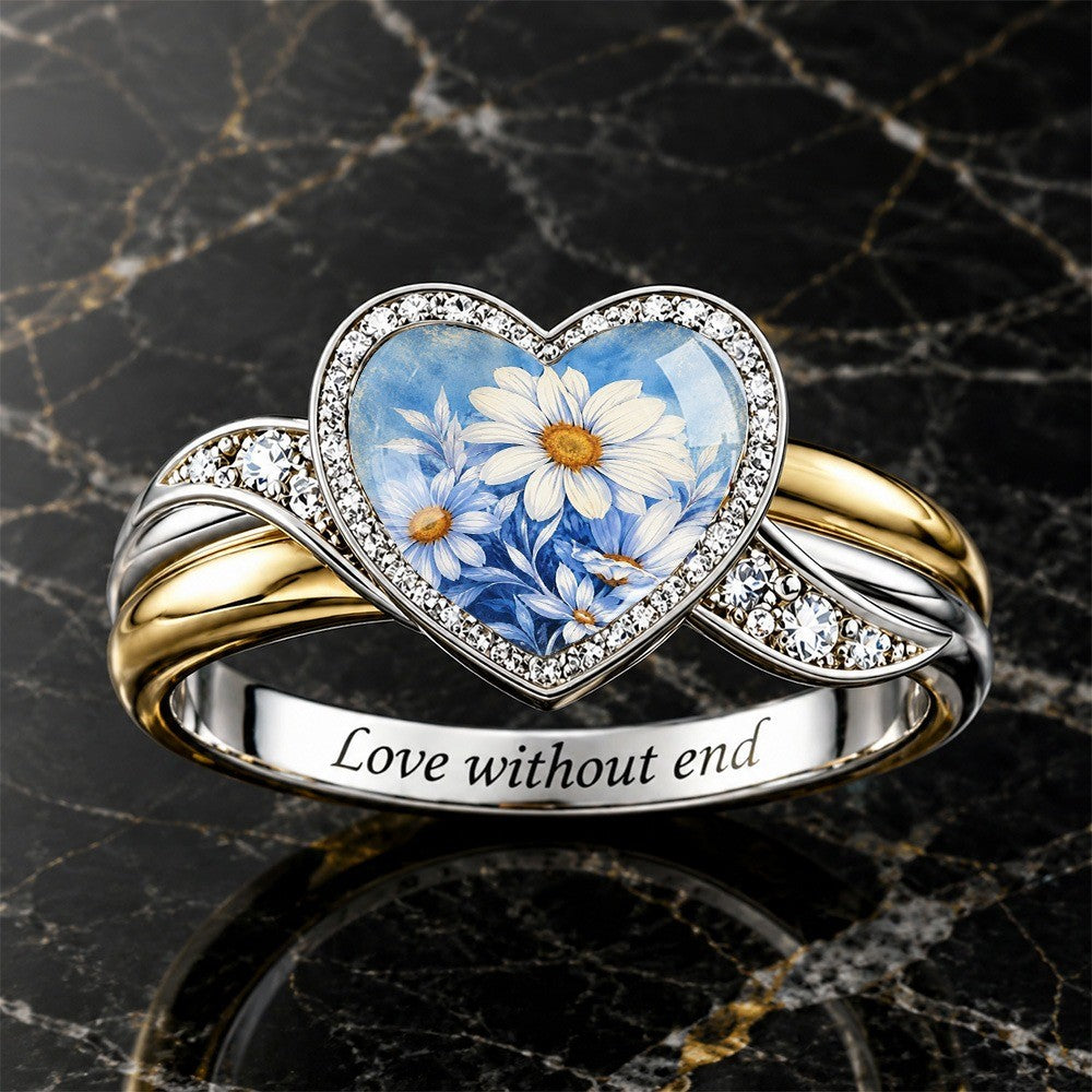 Blue Floral Heart Ring