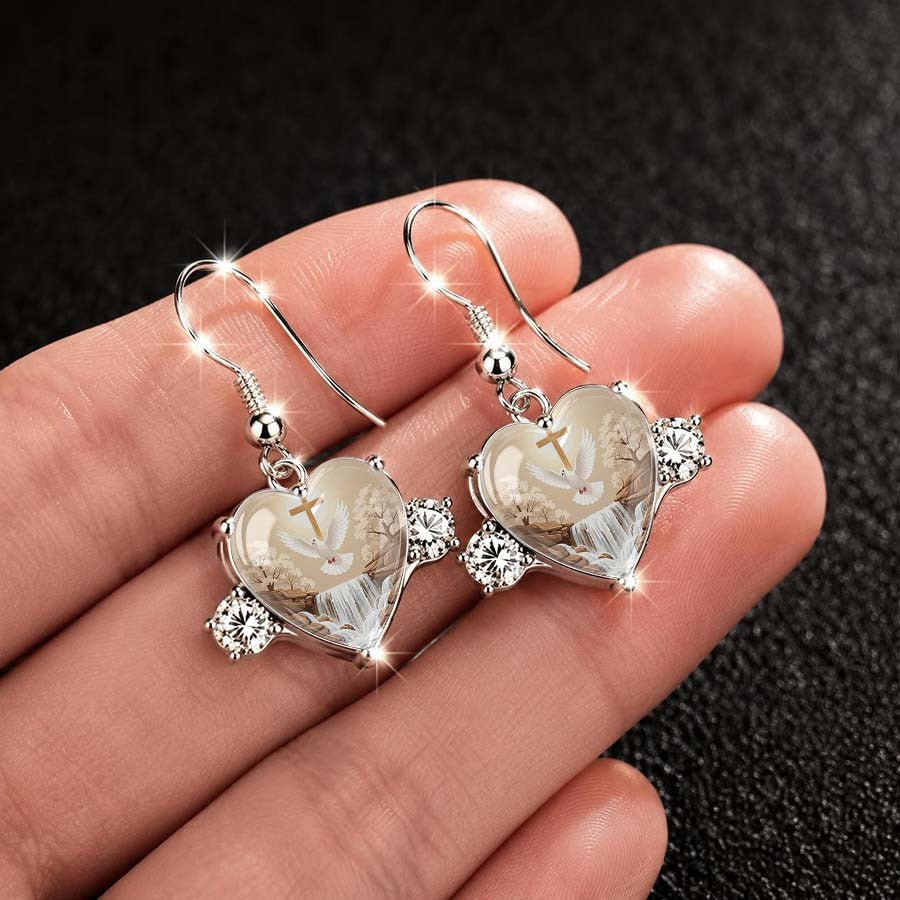 Dove & Cross Heart Drop Earrings
