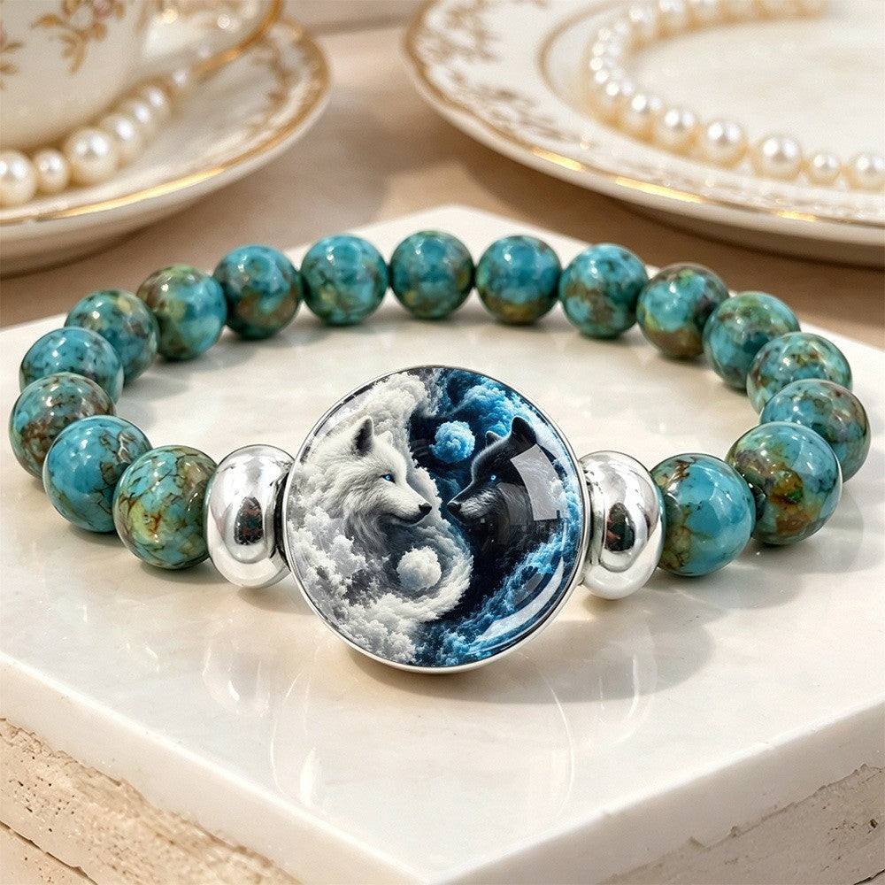 Wolf & Moon Beaded Bracelet