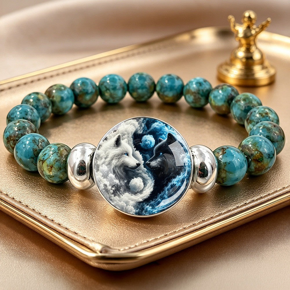 Wolf & Moon Beaded Bracelet