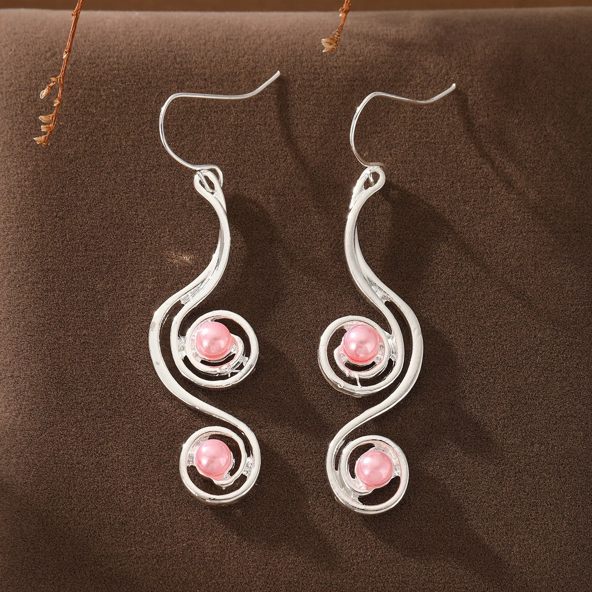 Pink Pearl Spiral Wire Earrings