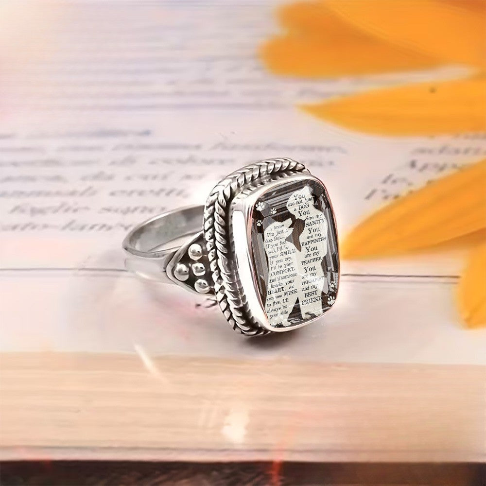 Dog Companion Text Square Ring