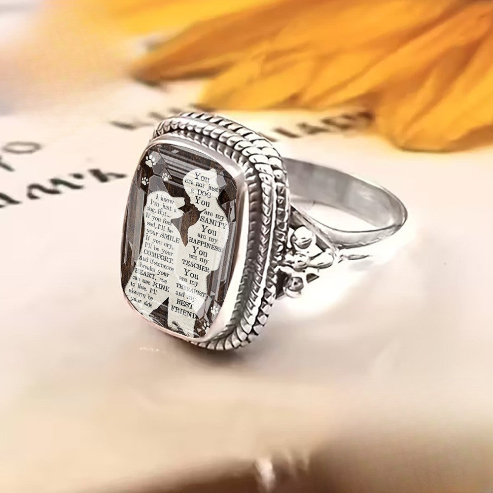 Dog Companion Text Square Ring